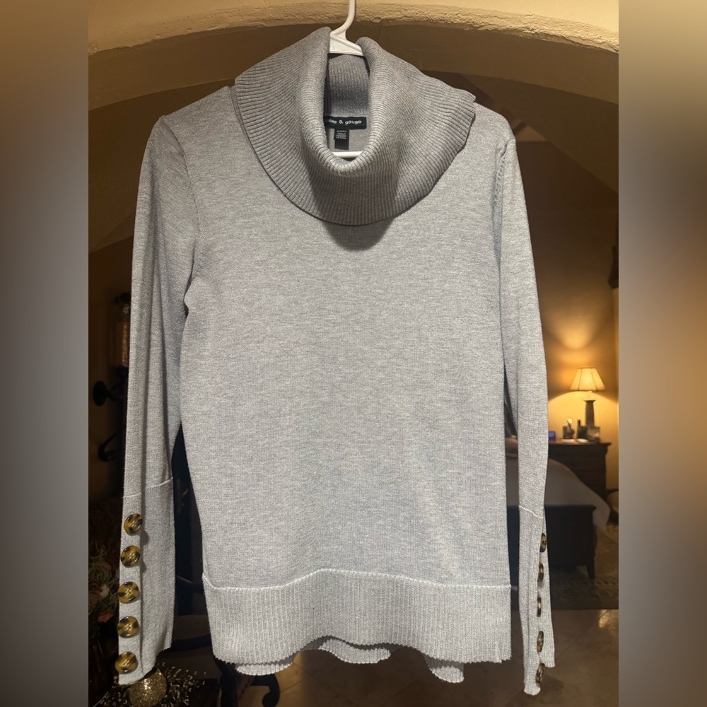 Cable & Gauge Light Gray Cowl Neck Sweater with Button Accents